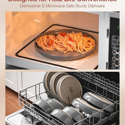 Famiware Milkyway Dinnerware Sets, 24 Piece Dish Set, Plates and Bowls Sets for 8, Dark Gray