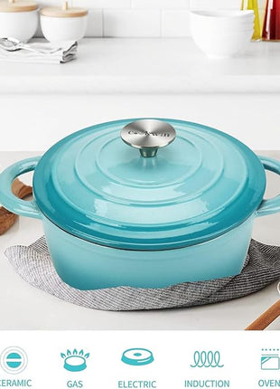 Cast Iron Dutch Oven 4.5 Quart Enameled Cast Iron Dutch Oven Pot with lid Heavy Duty Dutch Oven Dual Handles Porcelain Enameled Cast Iron Pot for Baking Braiser Cooking Family or Friends Gifts,Aqua
