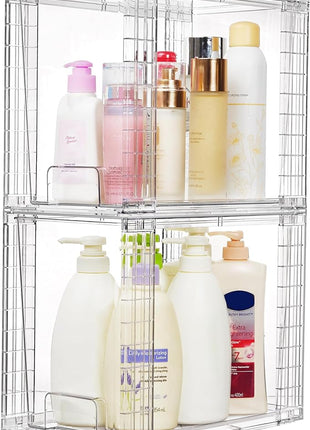 Vtopmart 2 Pack Clear Stackable Storage Drawers,9.7" High Plastic Organizers Bins for Skincare, Bathroom Supplies,Ideal for Cabinet,Undersink,Vanity,Kitchen,Pantry Organization