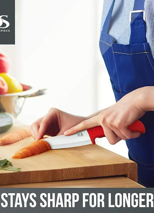 Vos Ceramic Knife Set with Peeler, Ceramic Knives Set For Kitchen, Ultra Sharp Kitchen Knife Set with Covers, 3" 4" 6" Paring, Utility & Chef Knife, Ultra Sharp, Lightweight, Dishwasher safe (Red)
