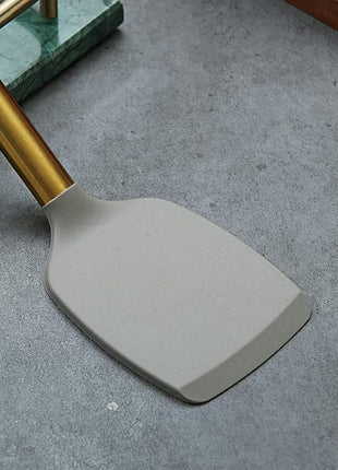 Berglander Non-stick Silicone Solid Turner, Titanium Gold Plating handle, Barbecue Spatula for Cooking, Dishwasher Safe, Easy to Clean