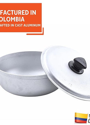 IMUSA 2.6 Quart Traditional Natural Made in Colombia Caldero with Lid for Cooking and Serving, Silver