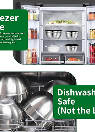 Mixing Bowls Set, 27PCS Stainless Steel Mixing Bowl with Lid Set, Large Nesting Bowls 7, 4.5, 3, 2.5, 2, 1.5QT, Measuring Cups and Spoons Baking Utensils Metal Bowl for Kitchen Prep