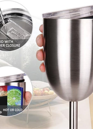 AMZUShome Stainless Steel Wine Glasses Cups.Double Walled Vacuum Insulated Wine Tumbler With Lid and Straw.Friendship,Christmas,Birthday Gifts for Women Men Friends Dad Mom(10oz Stainless steel)
