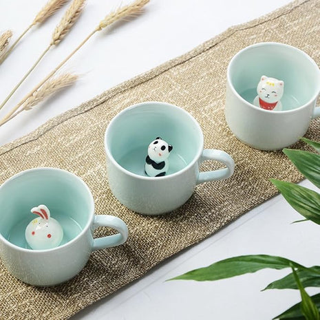 ZaH 3D Coffee Mug Cute Animal Inside Cup Cartoon Ceramics Figurine Teacup for Boys Girls Kids - Party Office Morning Mugs for Tea Juice Milk Chocolate Cappuccino (8 oz Fortune Cat)