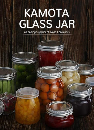 KAMOTA Mason Jars 16 OZ With Regular Lids and Bands, Ideal for Meal Prep, Jam, Honey, Wedding Favors, Shower Favors, Baby Foods, DIY Magnetic Spice Jars, 8 PACK, 10 Whiteboard Labels Included