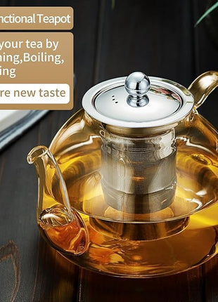 40OZ (1200ML) Glass Teapot with Infuser Stovetop Safe, Clear Glass Tea Pot Kettle, Borosilicate Tea Pot with Infusers Filter for Loose Tea, Tea Kettle Dishwasher Safe (Champagne)