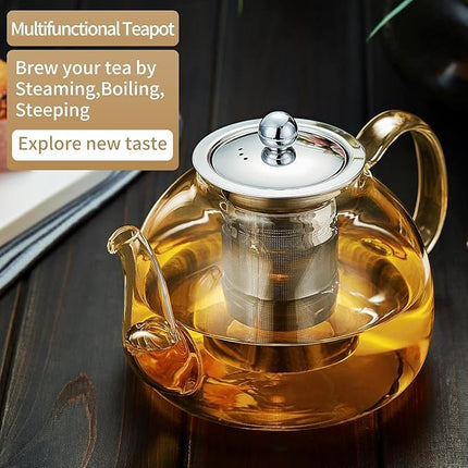 40OZ (1200ML) Glass Teapot with Infuser Stovetop Safe, Clear Glass Tea Pot Kettle, Borosilicate Tea Pot with Infusers Filter for Loose Tea, Tea Kettle Dishwasher Safe (Champagne)