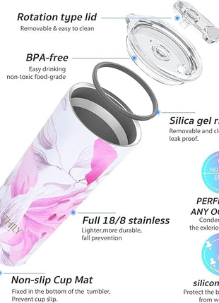 THILY Tumbler Stainless Steel Coffee Cup 26 oz Triple-Insulated Travel Mug with Splash-Proof Lid, for Ice Drinks and Hot Beverage Smoothies Cup, Lotus Flower