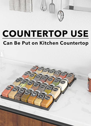 SpaceAid Spice Drawer Organizer with 28 Spice Jars, 386 Spice Labels, 4 Tier Seasoning Rack Tray Insert for Kitchen Drawers, 13" Wide x 17.5" Deep