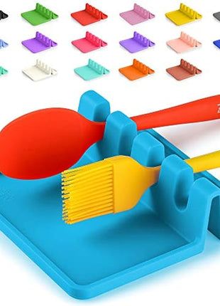 Zulay Kitchen Silicone Utensil Rest with Drip Pad for Multiple Utensils - BPA-Free, Heat-Resistant Spoon Rest & Spoon Holder for Stove Top - Kitchen Utensil Holder for Ladles & Tongs - Blue