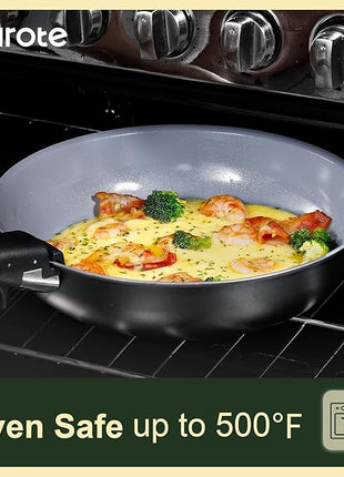 CAROTE 17PCS Ceramic Cookware Sets, Black and Gray, Pots and Pans Set Non Stick Non Toxic, Induction Cookware, Kitchen Cookware Sets, Pots Set for Healthy Cooking