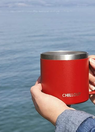 CHILLOUT LIFE Stainless Steel 16 oz Vacuum Insulated Coffee Mug with Handle and Lid, Large Thermal Camping Coffee Mug Cup with Durable Sliding Lid for Men & Women, Keeps your Beverages Hot & Cold