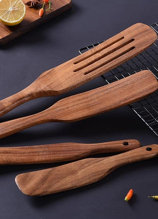 Spurtle Set,Wooden Spurtle Set of 5,Wooden Spoons for Cooking, Natural Teak Wooden Spatula for Cooking, Stirring, Mixing, Serving,Spurtles Kitchen Tools As Seen On Tv, Sourdough Starter Spatula