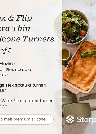 Starpack 'Flex & Flip' Flexible Silicone Turner Spatula Set (3 Pcs) - High Heat Resistant Spatulas for Cooking Egg 600°F - Silicone Pancake Turner Spatula, LFGB Grade Non Stick Rubber Kitchen Utensils