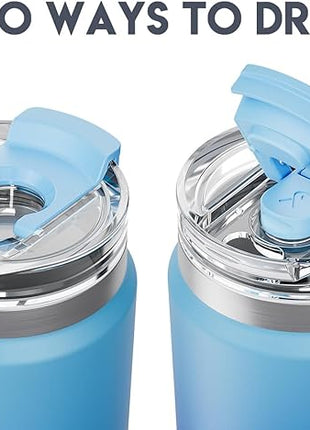 Meoky 32oz Tumbler with Handle, Stainless Steel Travel Mug with 2-in-1 Straw and Sip Lid, Vacuum Insulated Coffee Mug, 100% Leak Proof, Keeps Cold for 24 Hours or Hot for 8 Hours (Sky)