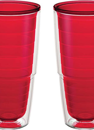 Tervis Clear & Colorful Tabletop Made in USA Double Walled Insulated Tumbler Travel Cup Keeps Drinks Cold & Hot, 24oz - 2pk, Red
