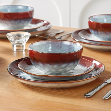 vancasso Starry Dinnerware Set for 4, Handmade Reactive Glaze Stoneware 12 Pieces Plates and Bowls Sets, Dishwasher and Microwave Safe Dish Set, Red