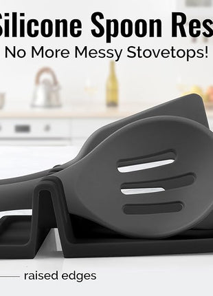 Zulay Kitchen Silicone Utensil Rest with Drip Pad for Multiple Utensils - BPA-Free, Heat-Resistant Spoon Rest & Spoon Holder for Stove Top - Kitchen Utensil Holder for Ladles & Tongs - Black