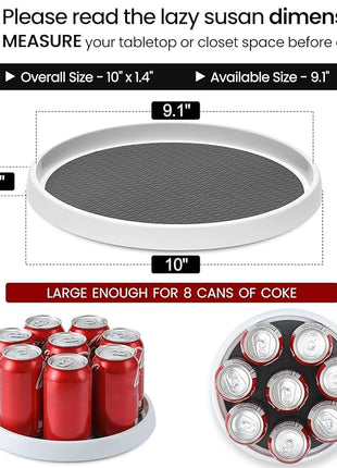 2 Set, 10 Inch Non-Skid Lazy Susan Organizers - Turntable Rack for Cabinet, Pantry Organization and Storage, Kitchen, Fridge, Bathroom Makeup Vanity Countertop, Under Sink Organizing, Spice Rack