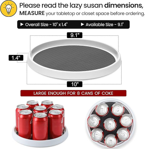 2 Set, 10 Inch Non-Skid Lazy Susan Organizers - Turntable Rack for Cabinet, Pantry Organization and Storage, Kitchen, Fridge, Bathroom Makeup Vanity Countertop, Under Sink Organizing, Spice Rack