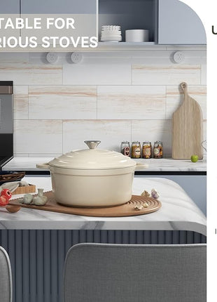 Miereirl 4.5 Quart Enameled Dutch Oven Pot with Lid, Cast Iron Dutch Oven with Dual Handles for Bread Baking, Cooking, Non-stick Enamel Coated Cookware (Beige)