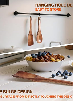 Wooden Spoons for Cooking, Wooden Utensils for Cooking Natural Teak Wooden Kitchen Utensils Set Comfort Grip(2 PCS)