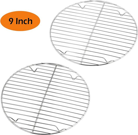 P&P CHEF 9 Inch Cooking Rack Round, Stainless Steel Round Rack for Cooking Cooling Steaming Baking, Fit Air Fryer Pot Pressure Cooker, 2 Pack -Oven & Dishwasher Safe