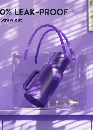 Meoky 40 oz Tumbler with Handle and Straw: Stainless Steel Insulated Tumbler with Lid and Straw - 100% Leak Proof Tumbler for Car Cup Holders - Travelers Commuters Workers, Purple