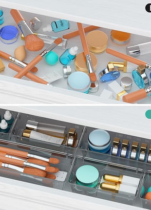 WOWBOX 12 Pack Clear Drawer Organizer Set, Acrylic Drawer Storage Trays, Storage Bins for Makeup, Cosmetics, Jewelries, Utensils, Gadgets, Office, Black