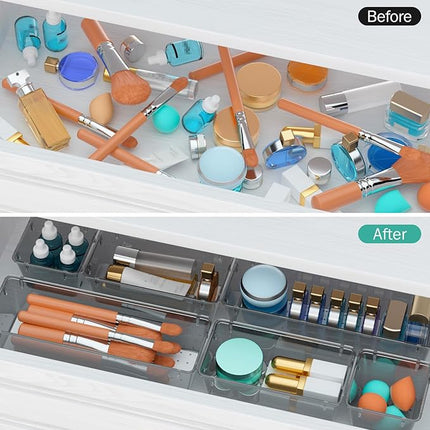 WOWBOX 12 Pack Clear Drawer Organizer Set, Acrylic Drawer Storage Trays, Storage Bins for Makeup, Cosmetics, Jewelries, Utensils, Gadgets, Office, Black