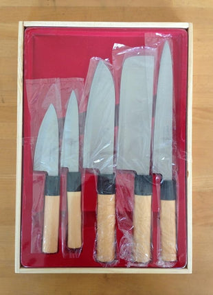 Japanese Kitchen Knife Set of 5 (Wooden Box Case) Mr. Takaaki Nakamura