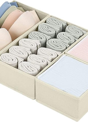 DIMJ Drawer Organizers Clothes, Set of 4 Dresser Organizer Bins, Fabric Closet Organizers and Storage, Shallow Drawer Dividers for Nursery, Clothing, Baby Clothes, Socks, Underwears, Tie (Beige)