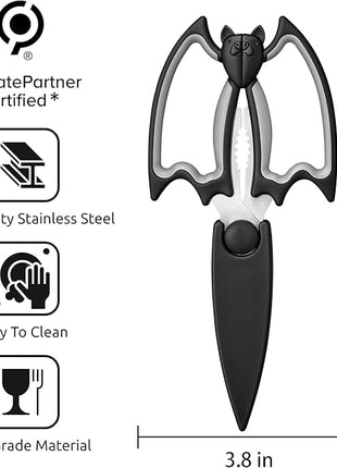 Magnetic Kitchen Scissors All Purpose 2 Pack - Halloween Bat Kitchen Shears - Heavy Duty Stainless Steel Cooking Shears for Cutting Meat, Food, Poultry - Featuring a Magnetic Protective Sheath