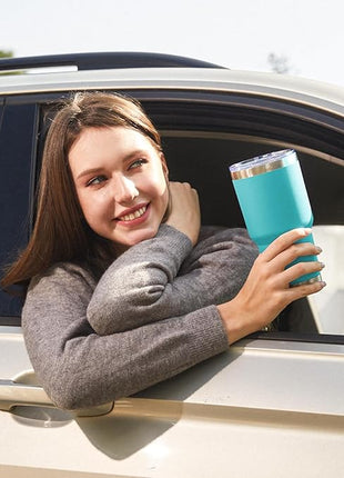 MEWAY 30oz Insulated Tumbler With Lids and Straws,Stainless Steel Double Vacuum Coffee Tumbler Cup, Brush, Durable Powder Coated Coffee Cup for Cold & Hot Drinks(Light Blue,8 PACK)