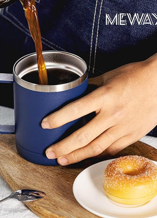 MEWAY 12oz Coffee Mug With Handle 2 Pack Bulk,Stainless Steel Insulated Travel Tumblers With Sliding Lid,Double Wall Vacuum Camping Cup for Hot & Cold Drinks (Navy Blue, 2)