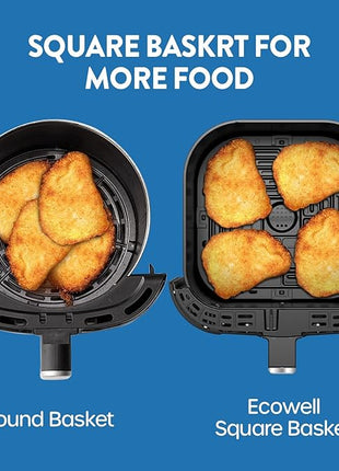 ECOWELL Air Fryer,Compact Large 6 Quart,Stainless Steel Air Fryer, 8 Food Presets,Touch Screen,BPA-Free, Up to 95% Less Oil*, Roast,Bake, Dry, Reheat,Broil, 120V,Dishwasher-Safe 1700W, Black, TXS5T2