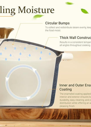 Overmont Enameled Cast Iron Dutch Oven - 5.5QT Pot with Lid Cookbook & Cotton Potholders - Heavy-Duty Cookware for Braising, Stews, Roasting, Bread Baking Cream White