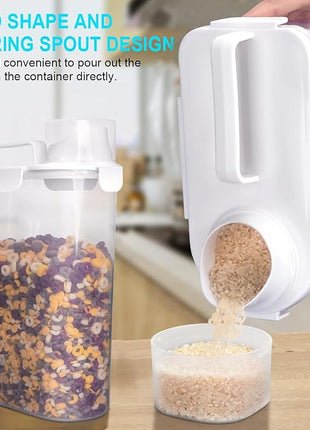 Rice Airtight Dry Food Storage Containers 2 Pack, BPA Free Plastic Storage Bin Dispenser with Pourable Spout, Portable Handle, Kitchen Pantry Organization for Cereal, Flour and Baking Supplies