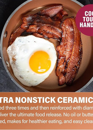 Gotham Steel Hammered 15 Pc Ceramic Cookware Set Nonstick, Deep Copper Pots and Pans Set Non Stick with Bakeware & Deep Fry Pan, Non Toxic PFOA PFOS Free, Induction Oven and Dishwasher Safe