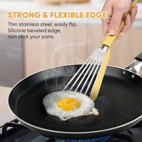 Nonstick Fish Spatula,Maywe Tanso Thin Slotted Spatulas Turner Silicone Fish Spatulas for Nonstick Cookware,High Heat Resistant BPA Free Cooking Utensils,Ideal for Fish,Eggs,Pancakes