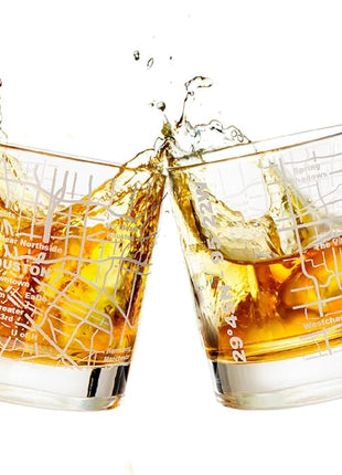 Greenline Goods Whiskey Glasses - 10 Oz Tumbler Gift Set for Houston lovers, Etched with Houston Map | Old Fashioned Rocks Glass - Set of 2