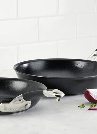 Anolon Smart Stack Hard Anodized Nonstick Frying Pan Set/ Skillet Set - 10 Inch and 12 Inch, Black