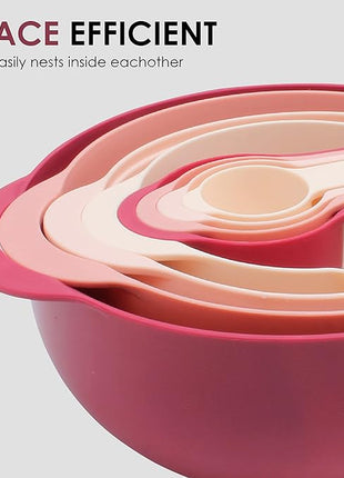 COOK WITH COLOR Nesting Bowls with Measuring Cups Colander and Sifter Set - Includes Mixing Bowls, Colander, Sifter and Measuring Cups, Rose, 8 Pc Bowl
