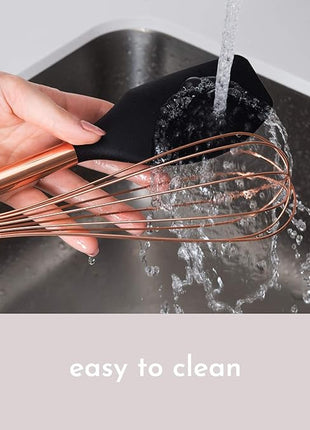 Black and Copper Kitchen Utensils with Holder - 17 Piece Set with Measuring Cups and Spoons, Rose Gold Cooking Tools - Stylish Black and Copper Kitchen Accessories for Modern Cooking and Baking