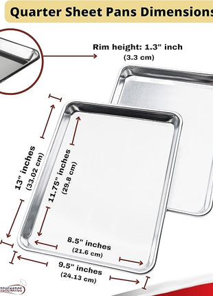 KITCHENATICS Quarter Sheet Baking Pans, Premium Quality Aluminum Cookie Sheet Set - Oven Safe, Nonstick, Rimmed Cooking Trays, 1/4 Baking Sheets for Oven, Roasting, Baking - 9.6" x 13" IN, Set of 2