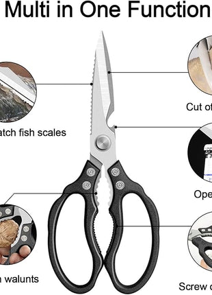 CGBE Kitchen Scissors All Purpose Heavy Duty, Ultra Sharp Stainless Steel Kitchen Shears Dishwasher Safe, Cooking Shears for Chicken, Poultry, Fish, Meat, Herbs & Grapes with Non-Slip Grips - Black