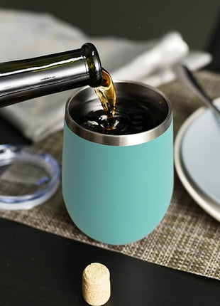 DOMICARE Stainless Steel Wine Tumbler Bulk with Lid, Personalized Insulated Tumblers Set, 12oz Travel Coffee Cups Pack of 16, Light Blue