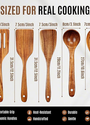 Wooden Spoons for Cooking, Excellent Wooden Kitchen Utensil Set (5pcs)