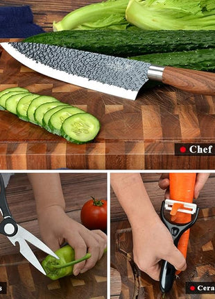 6 Pieces Professional Kitchen Knives Set With Giftbox, High Carbon Stainless Steel Forged Kitchen Knife Set, Sharp Chef Knife Set For Chef Cooking Paring Cutting Slicing (High Carbon Black)